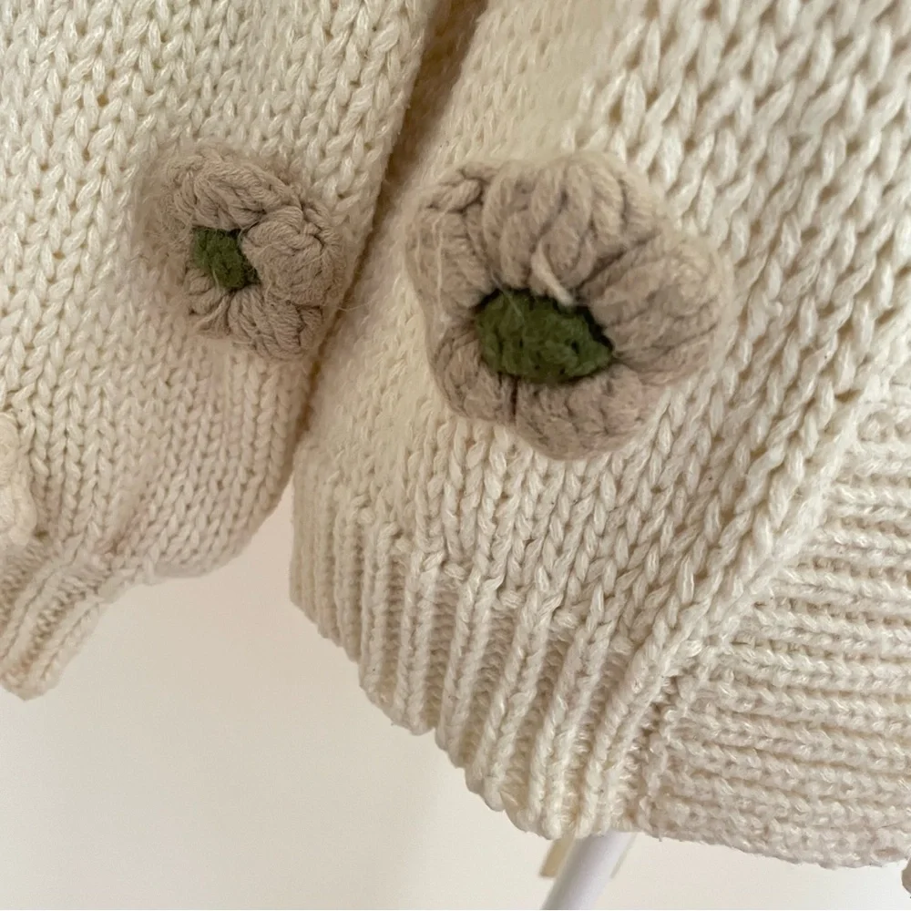 Anthropologie Duchamp The Susannah 3D Flower Cardigan Sweater In Cream S/M